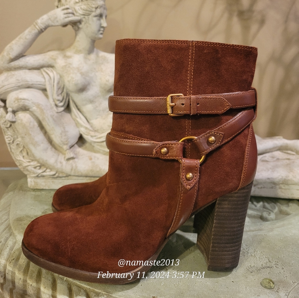 Ugg Dandridge Suede Heeled Boot Hardware Buckle Designer Slip-On #722 New - Picture 3 of 14